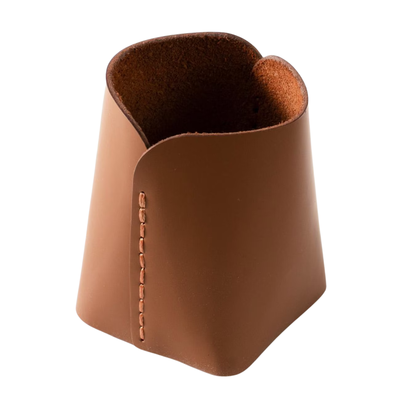 a tan leather pen pot