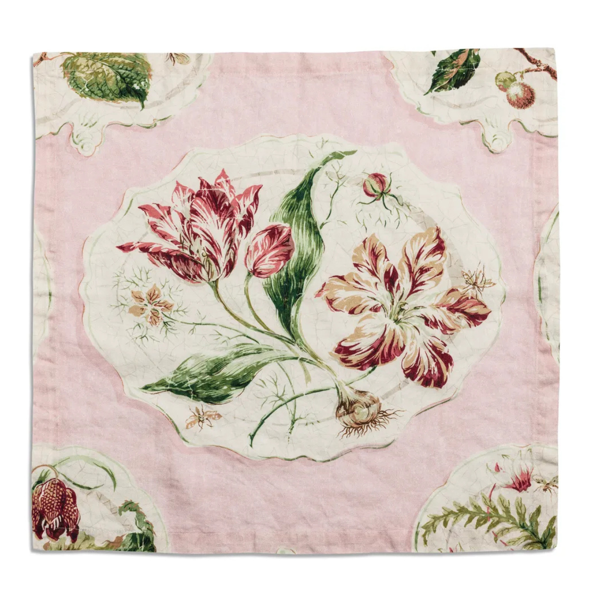 a pale pink and green floral napkin