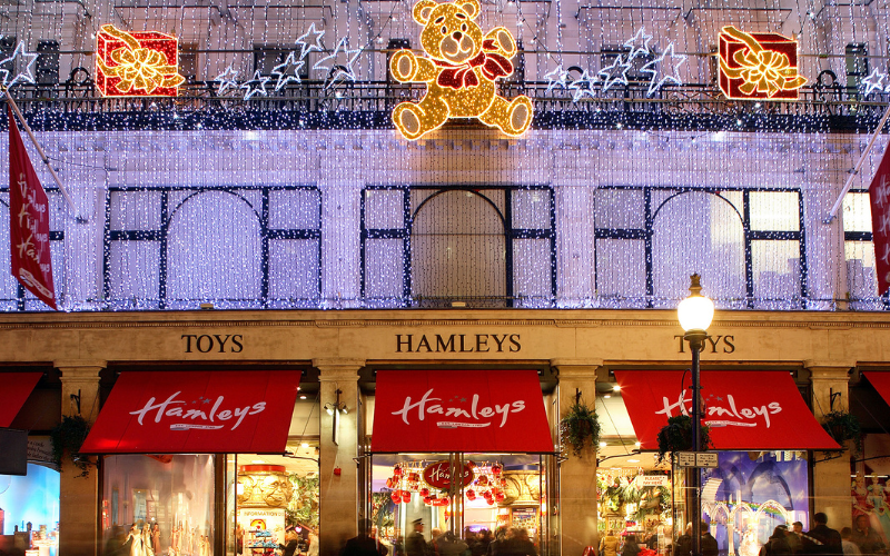 Hamleys toy shop in London at Christmas