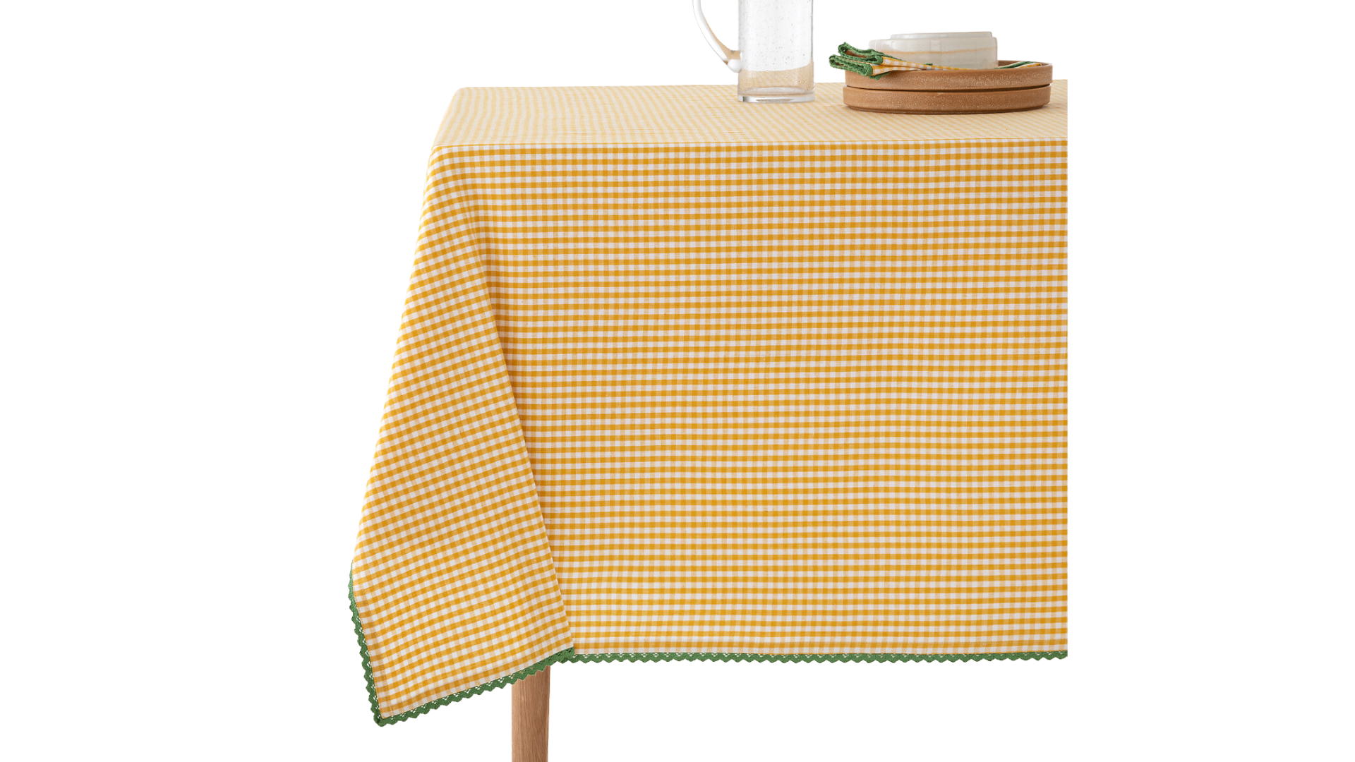 Gingham Pattern Cotton and Linen Tablecloth