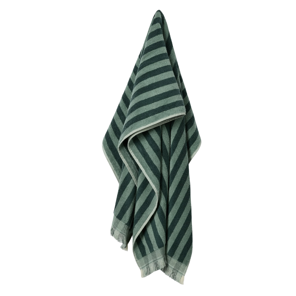 green striped bath towel