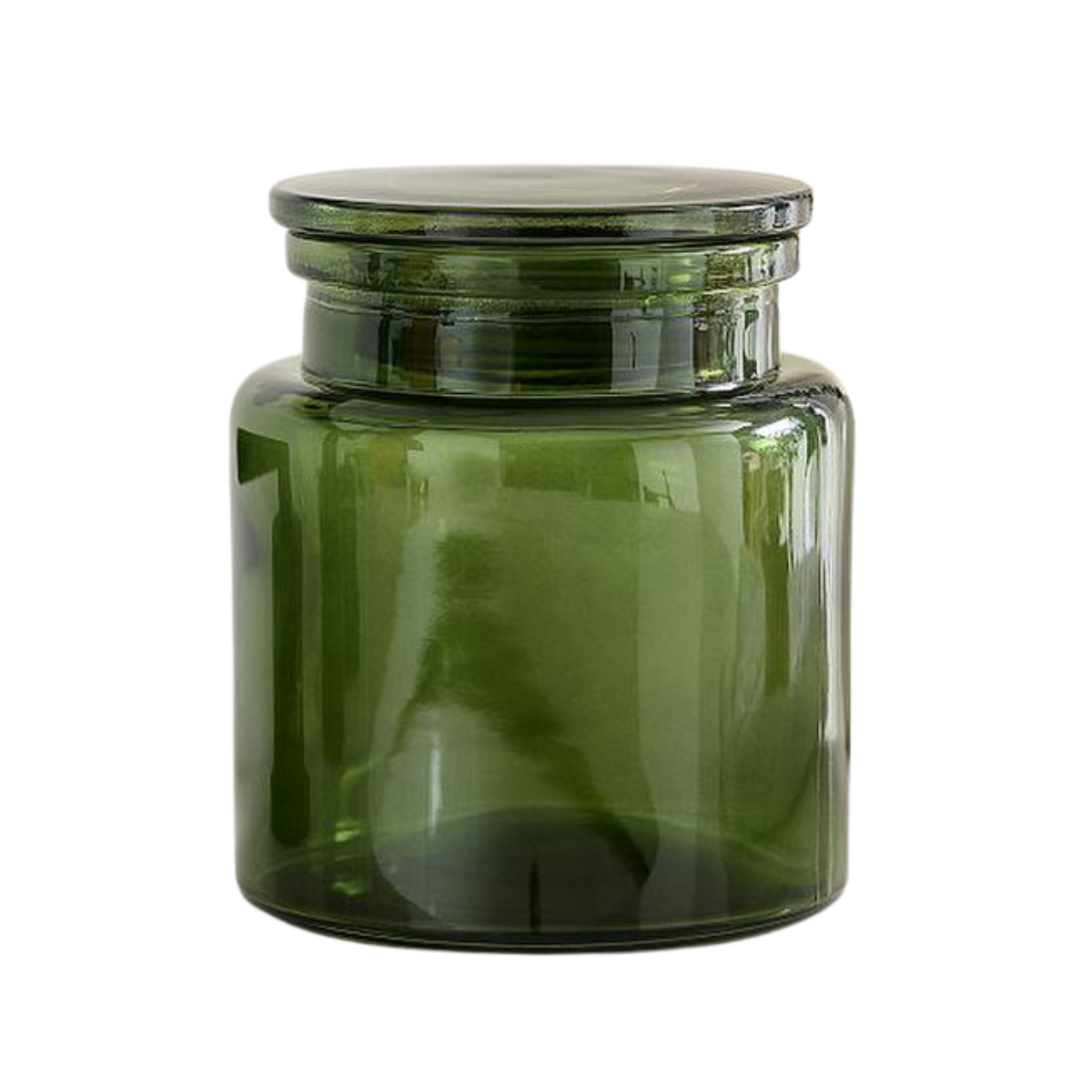 green glass lidded jar