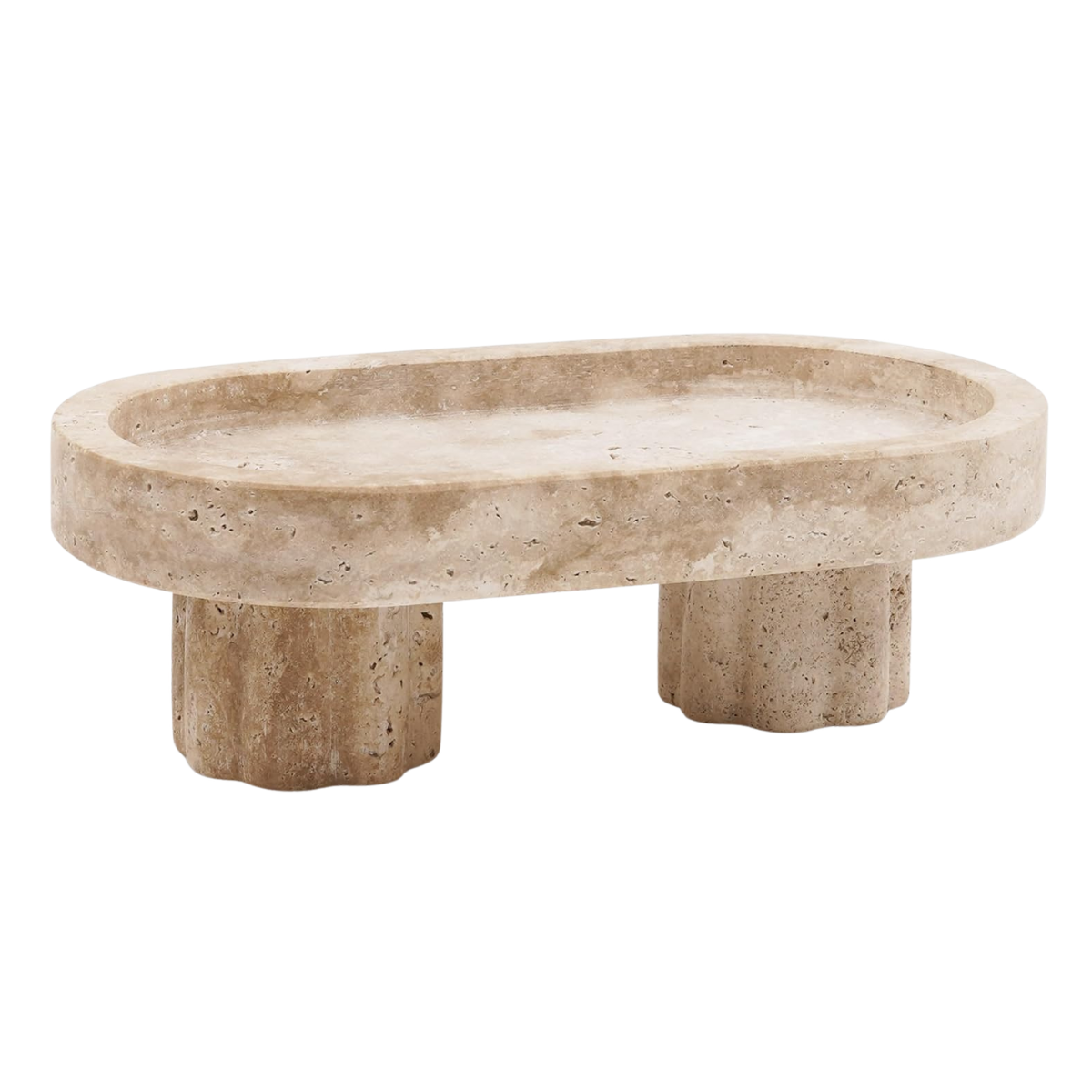 a small beige marble tray on legs