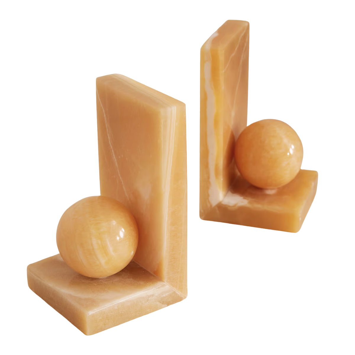 pale orange l-shaped and sphere marble bookends