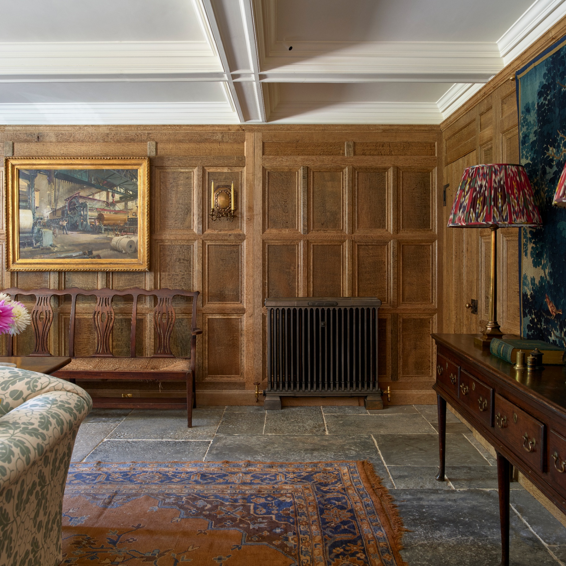Bespoke, handmade solid oak panelling, traditionally constructed with mortise and tenon joinery and finished with peg detailing