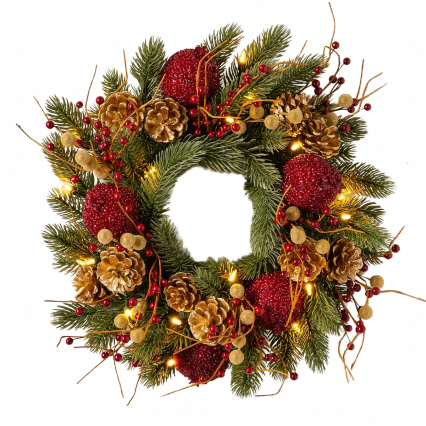 a red gold and green christmas wreath