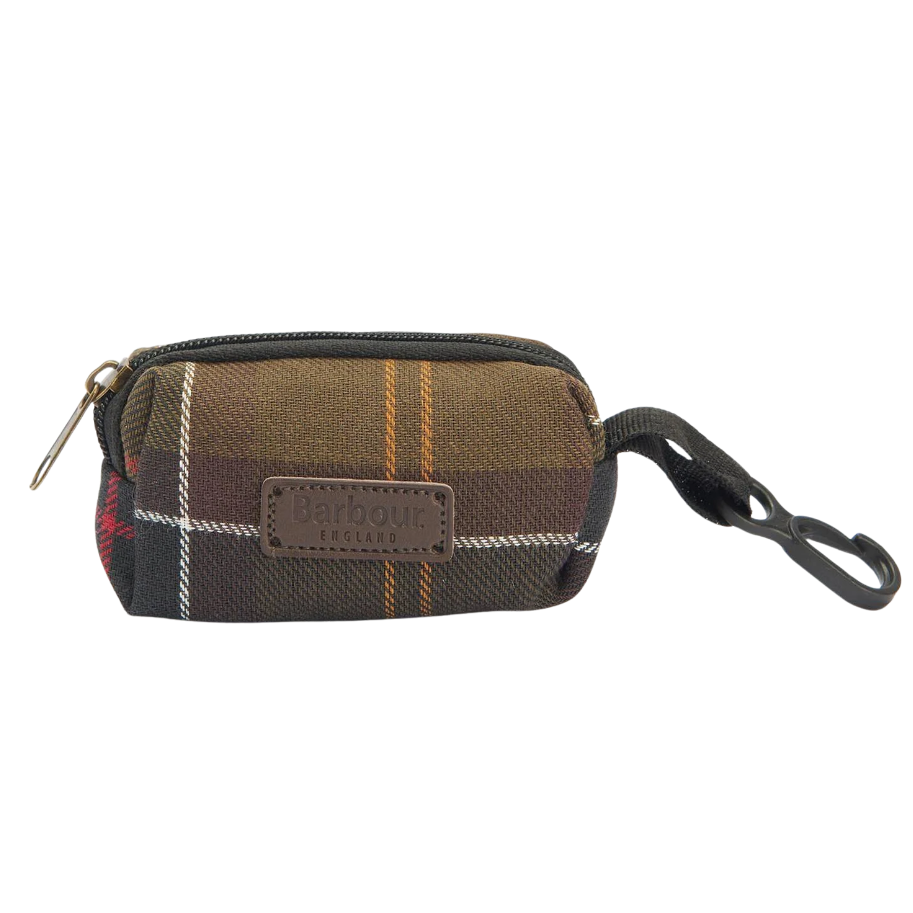dark green barbour tartan dog poop bag dispenser