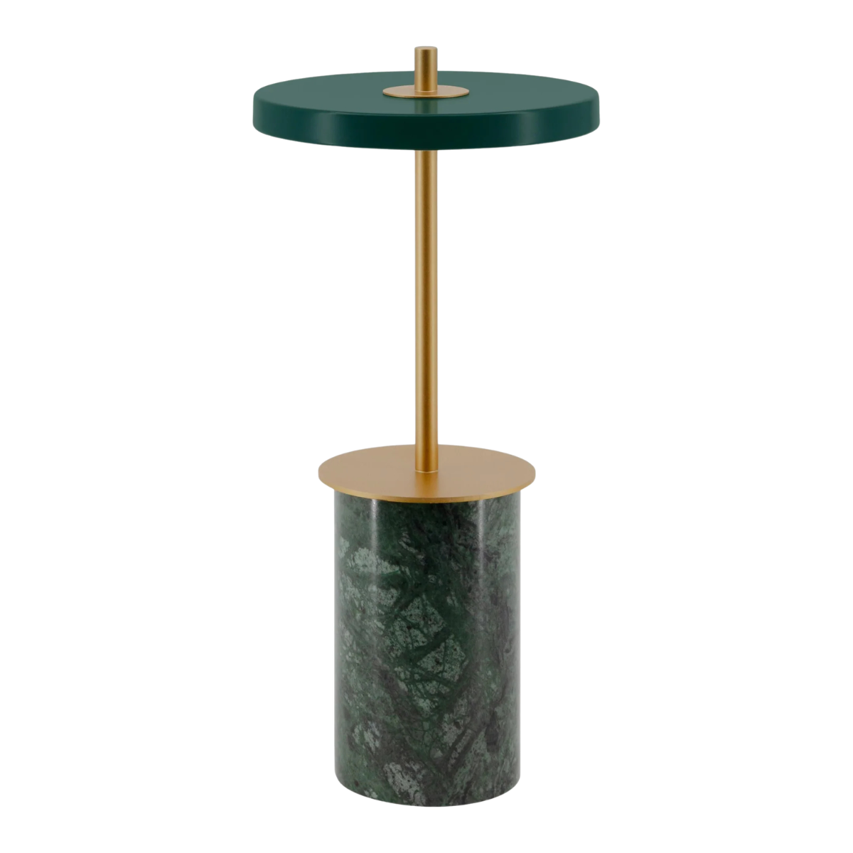 a dark green marble slim table lamp with gold hardware