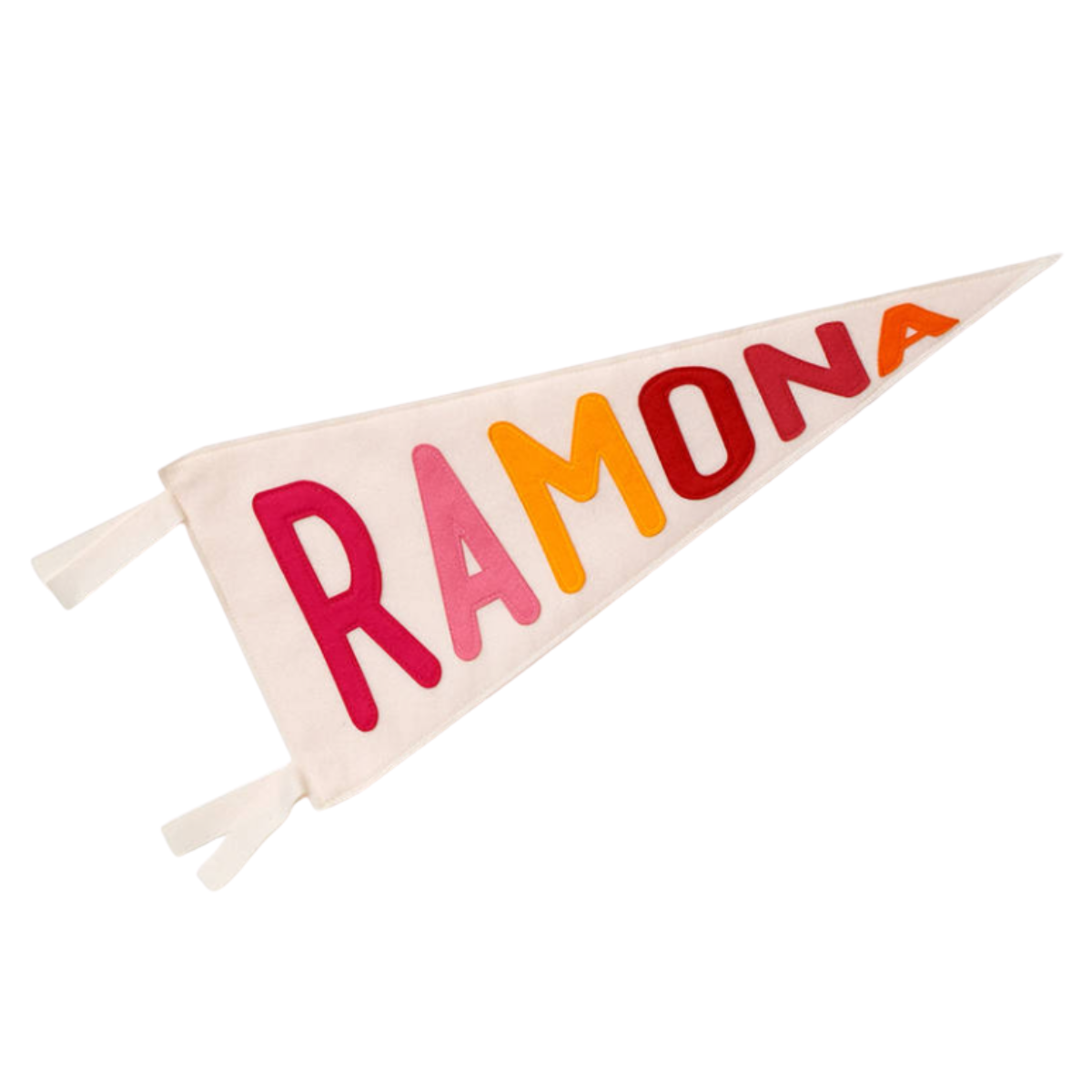 a pennant flag wall decor with the name ramona in red pink and yellow