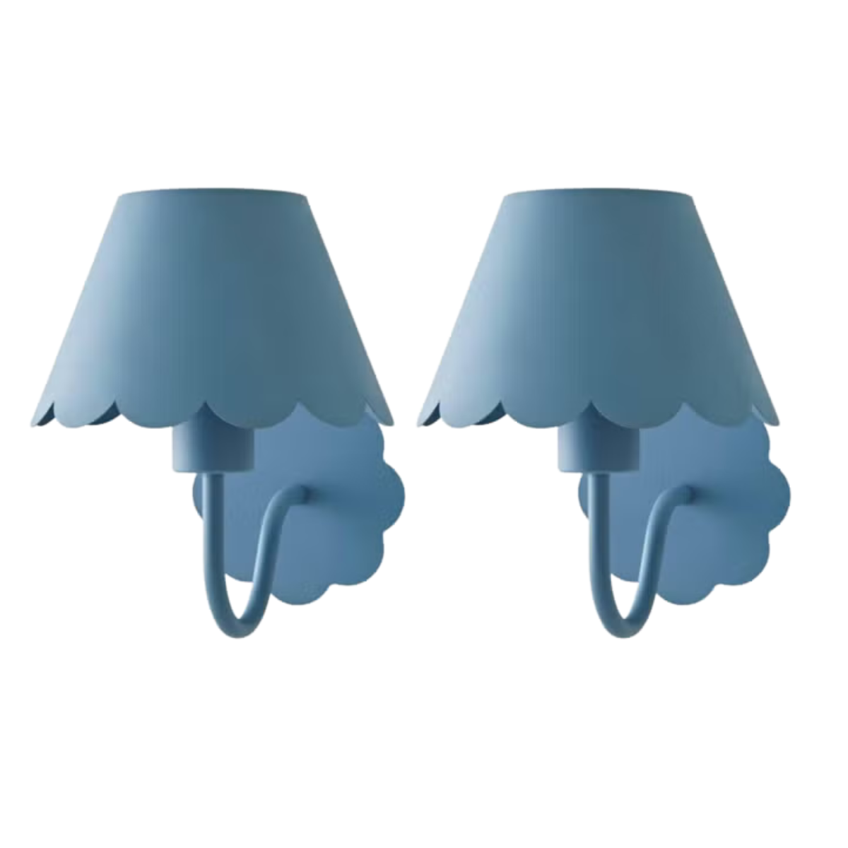 pair of blue metal scalloped wall lights