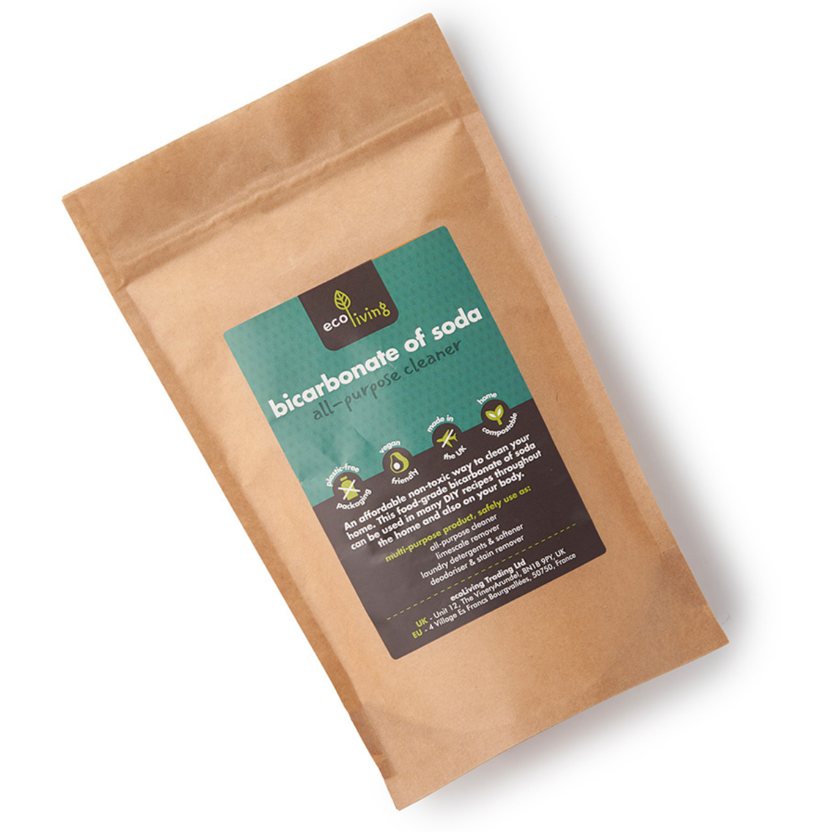 a brown paper pack of bicarbonate of soda