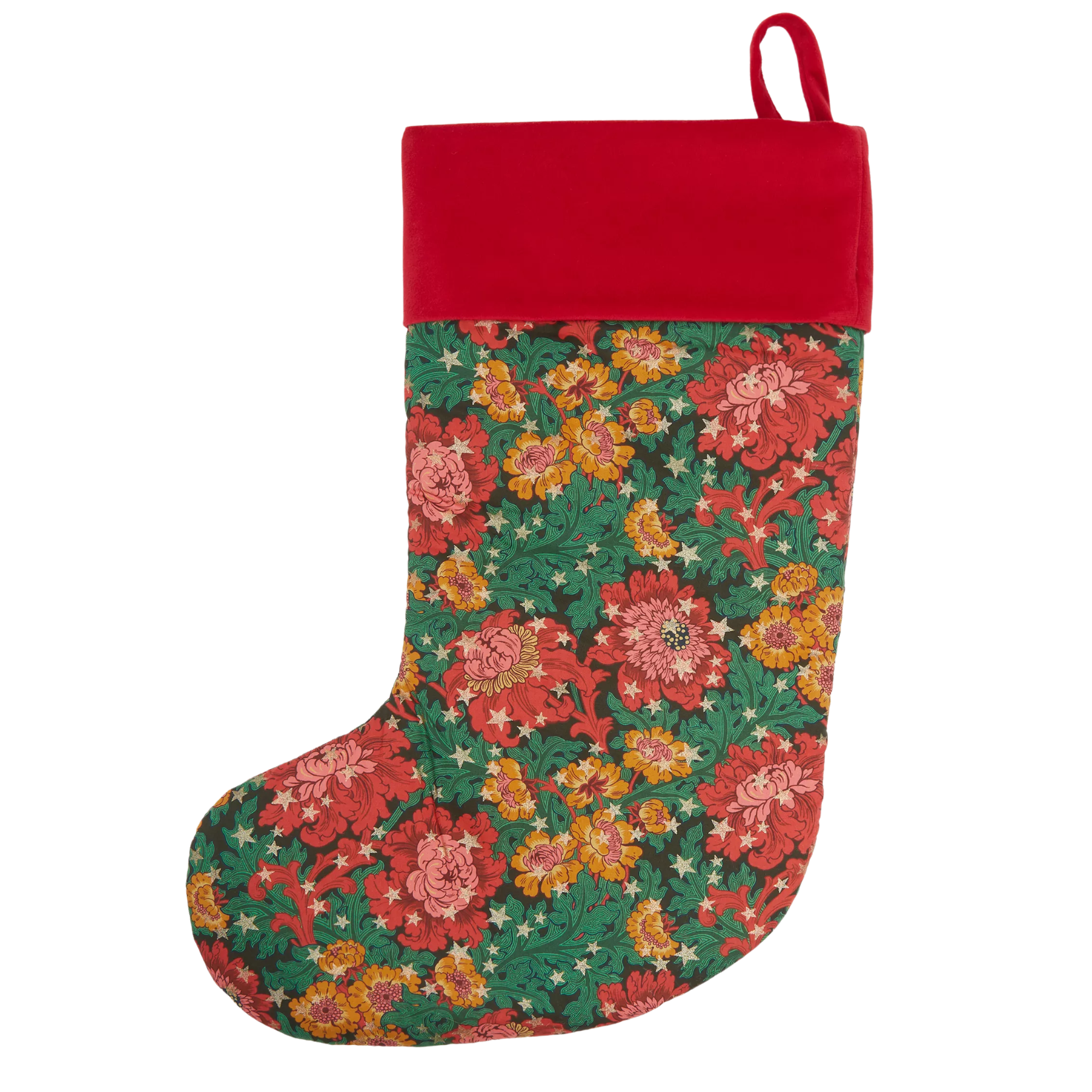 red and green floral xmas stocking
