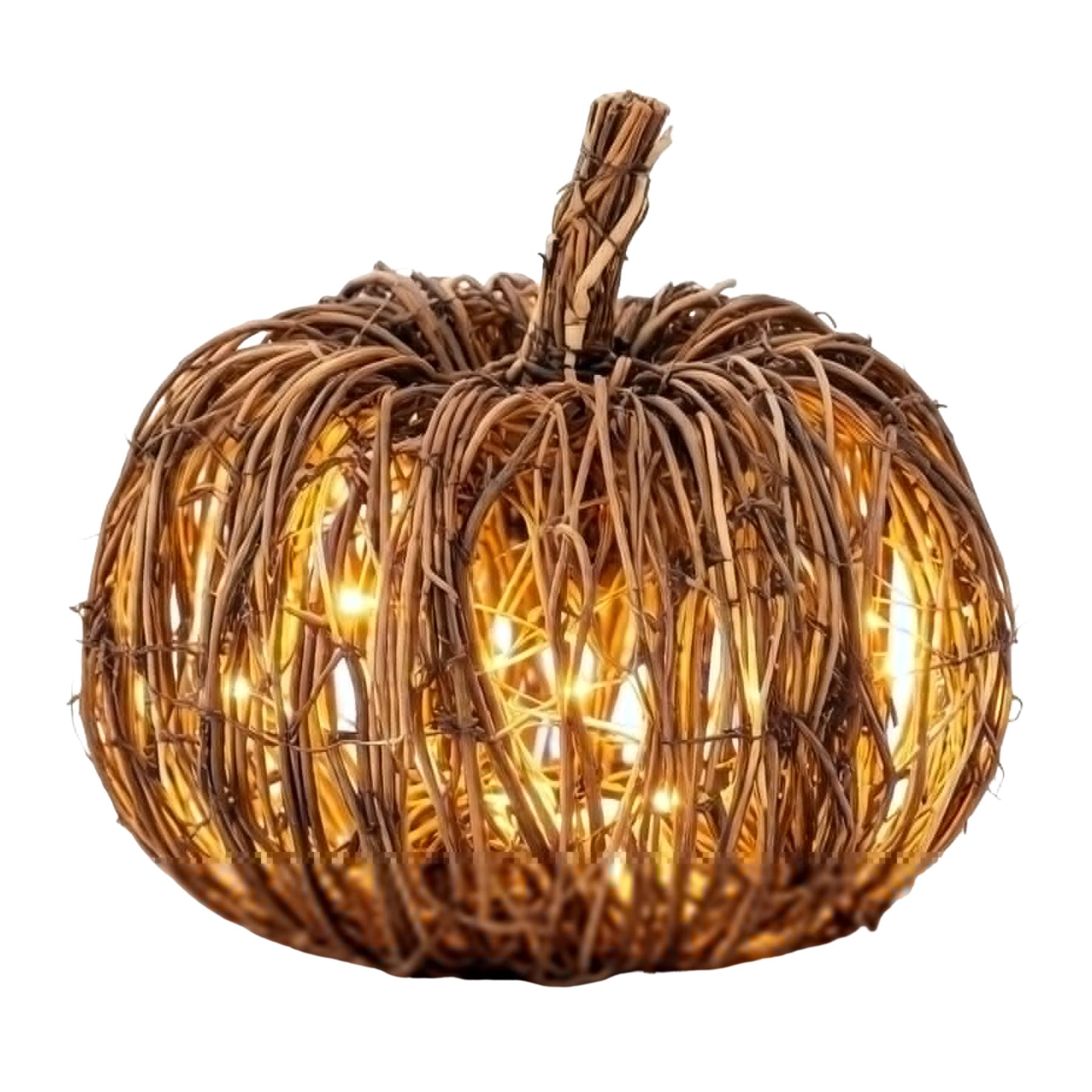 a brown rattan pumpkin decoration with led lights