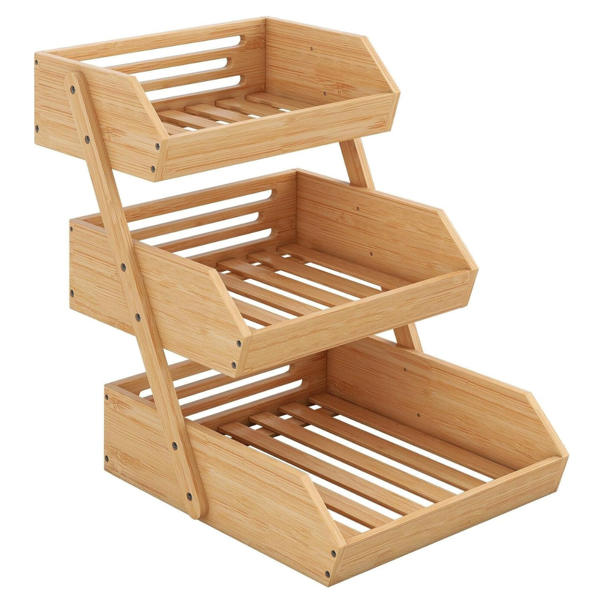 a three tier bamboo fruit basket