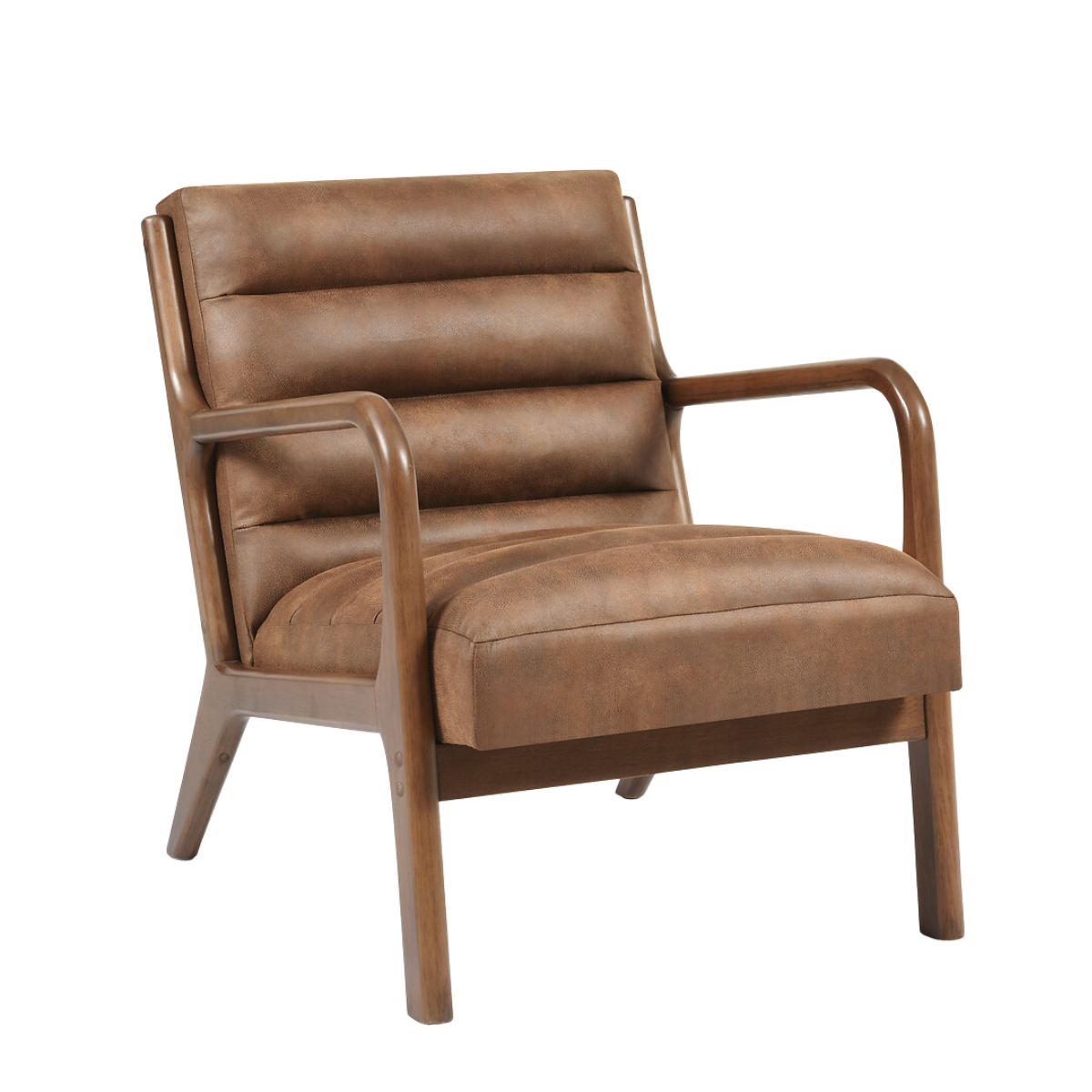 a ribbed brown leather mid century style armchair