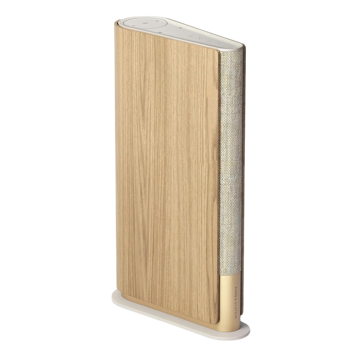 wood, beige and gold bookshelf speaker