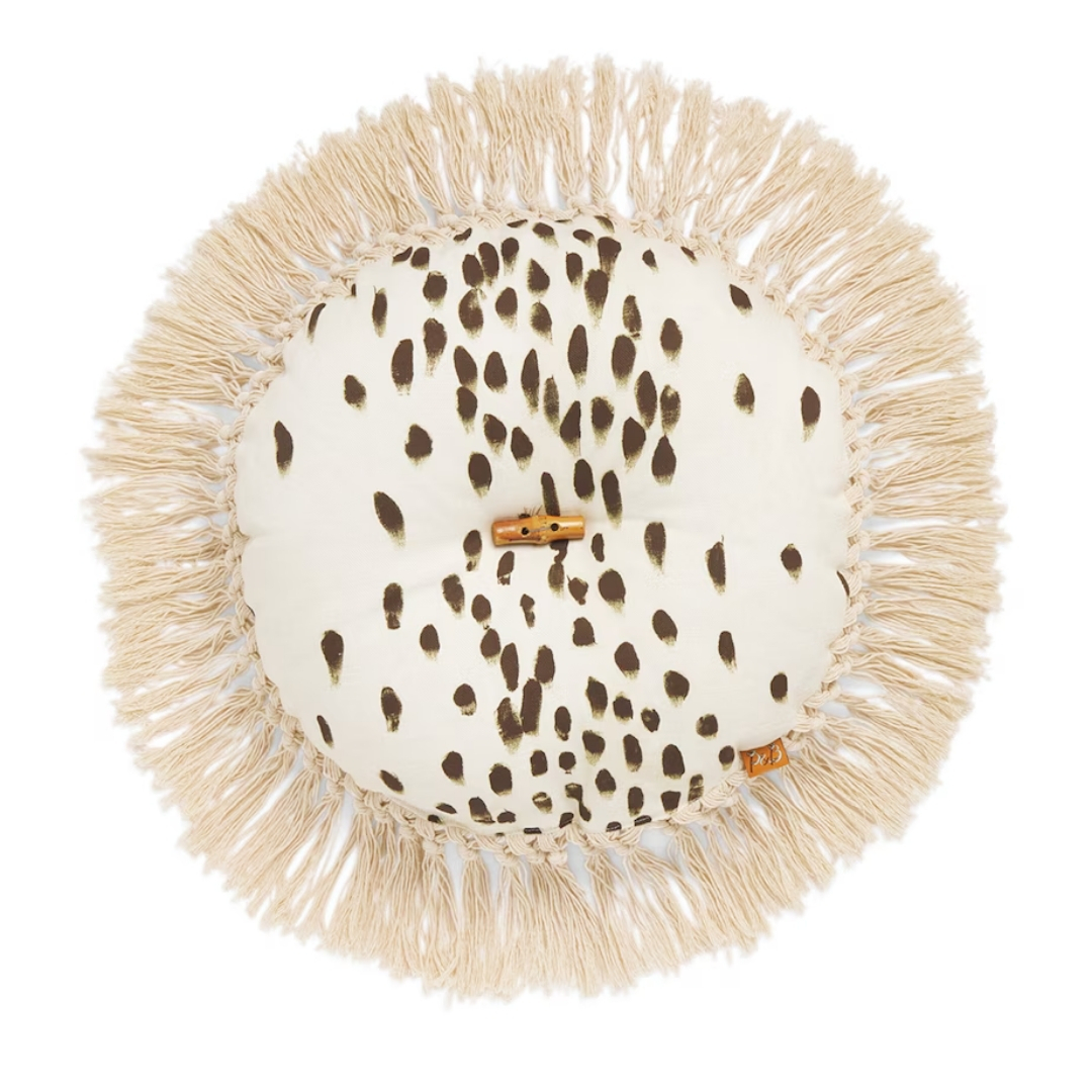 Poodle & Blonde Fringed Tottenham Dalmatian Circular Cushion pictured on a white background