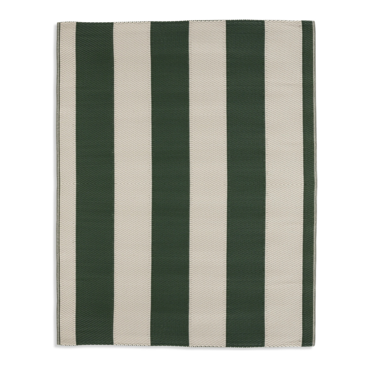 a green and white stripe outdoor rug