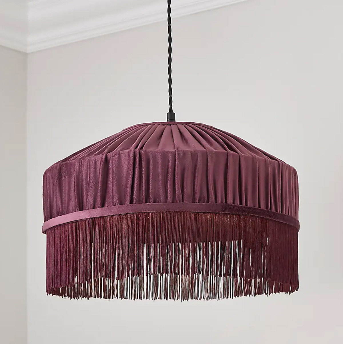 brown velvet fringed lampshade