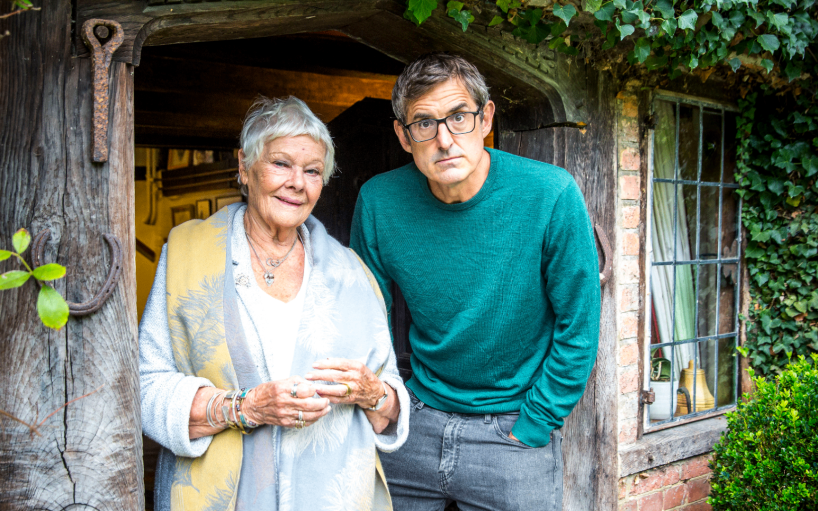 judi dench with louis theroux outside her surrey farmhouse