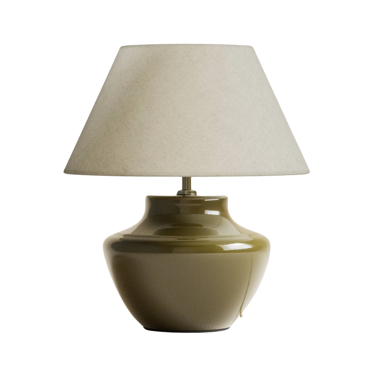olive green urn lamp with a cream shade