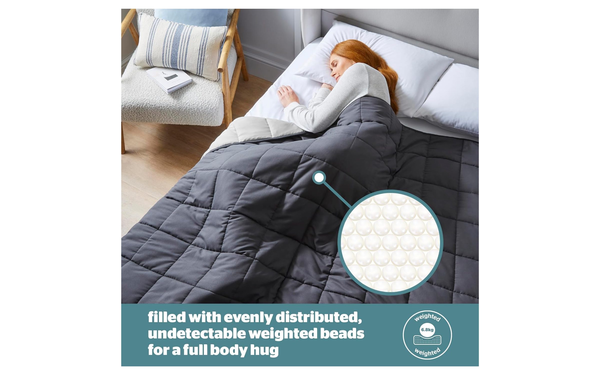 woman in bed using the Silentnight Restore Cooling Weighted Blanket