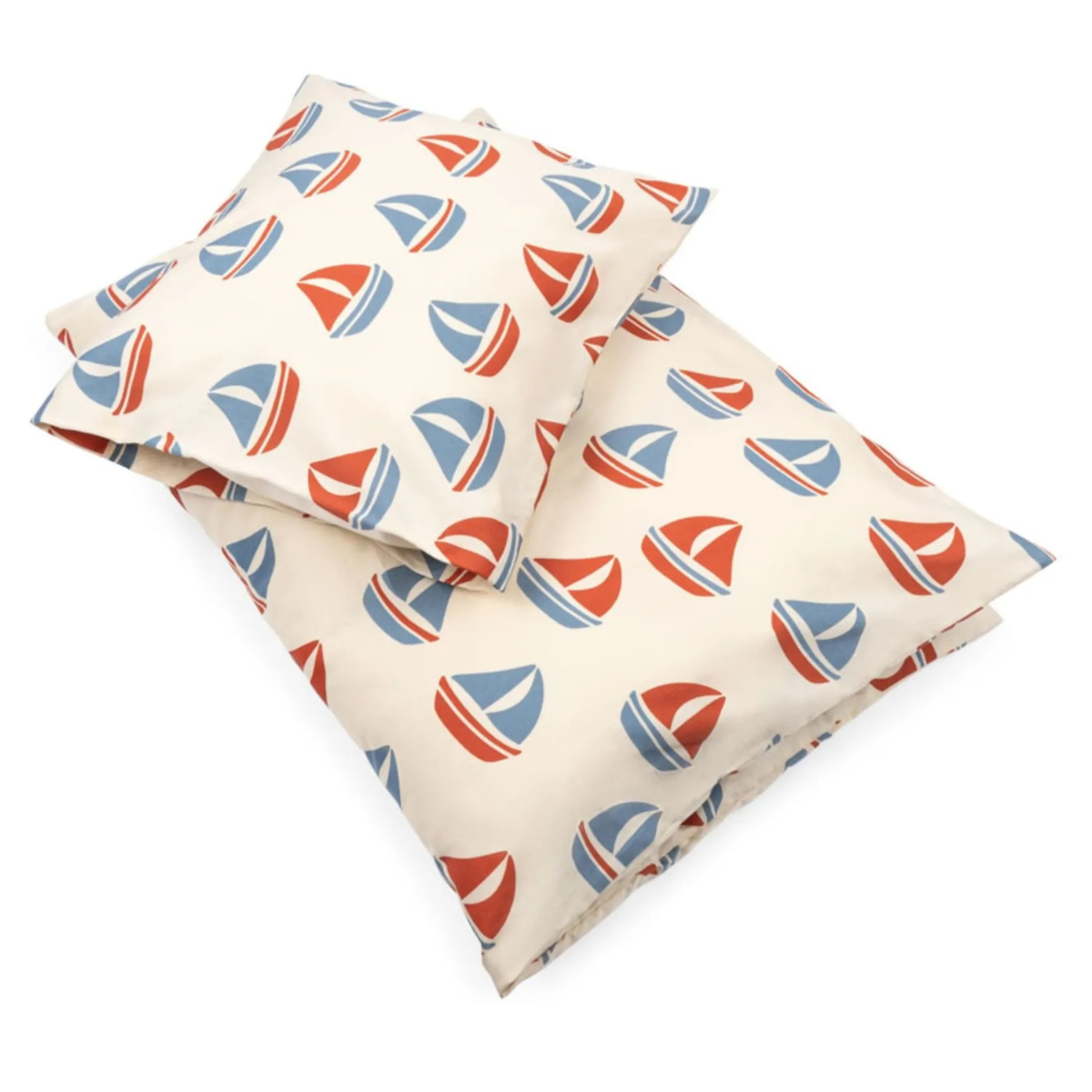 red and blue sail boat kids bedding