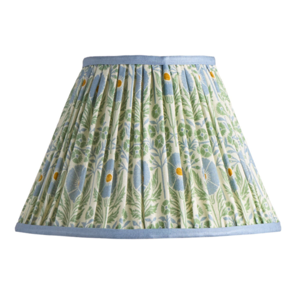a pale blue, white and green floral pleated lampshade
