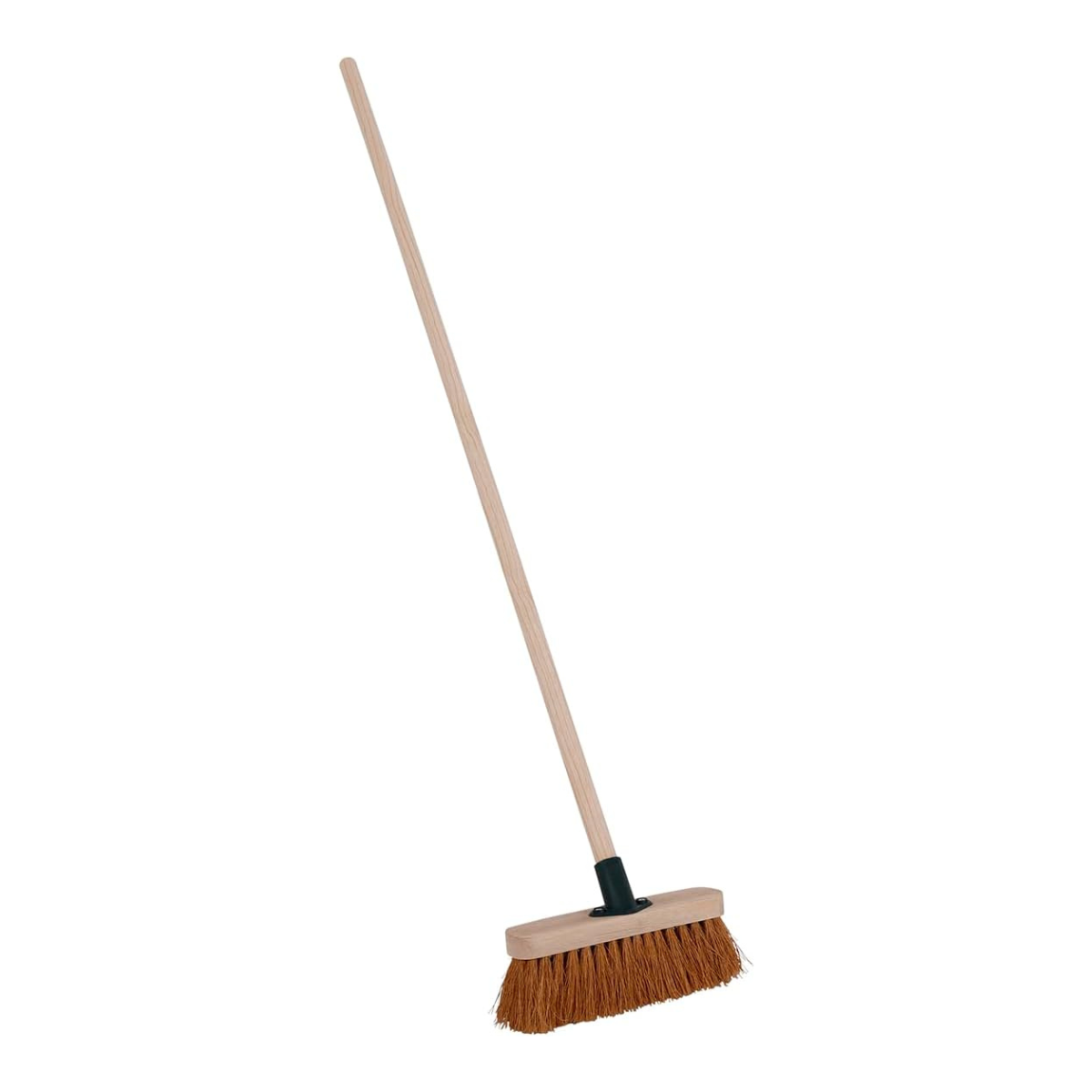 a light wood outdoor broom with brown bristles