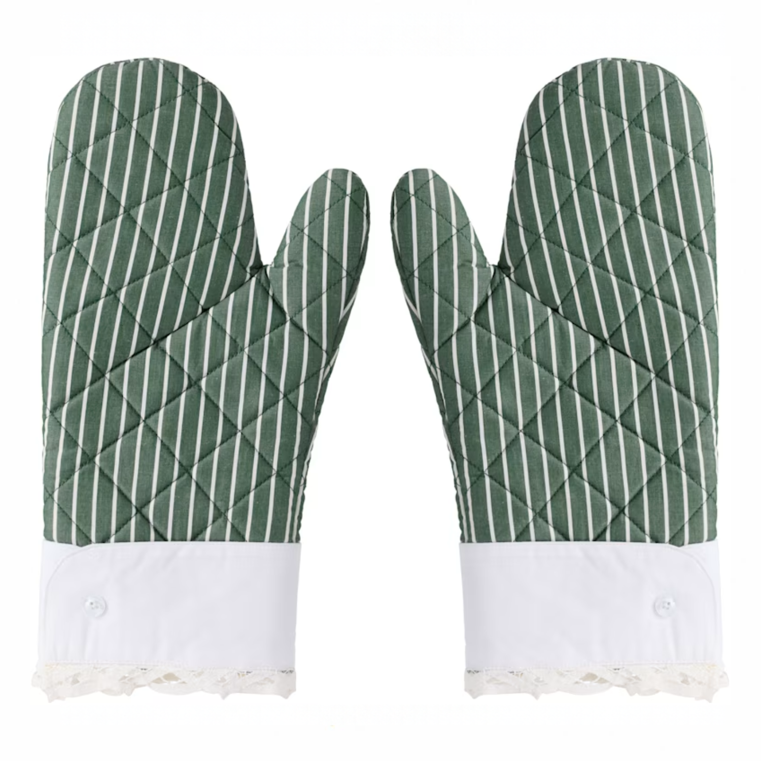 green and white stripe oven gloves