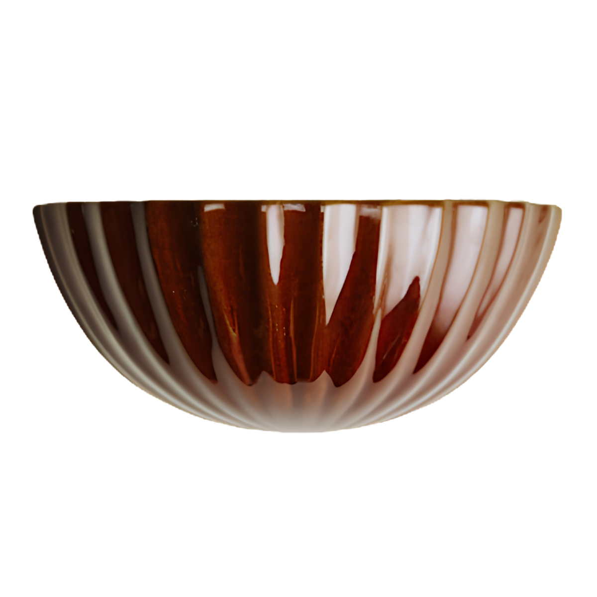 a brown glazed bowl shaped wall sconce with scallop detail
