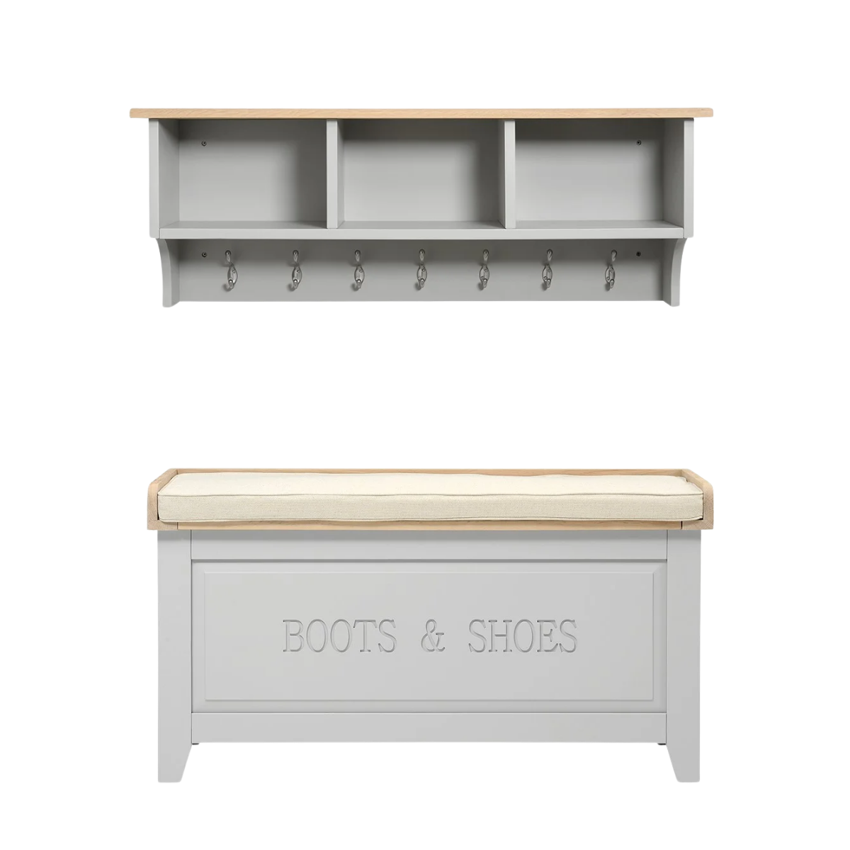grey Hallway Boot Bench and shelf Set