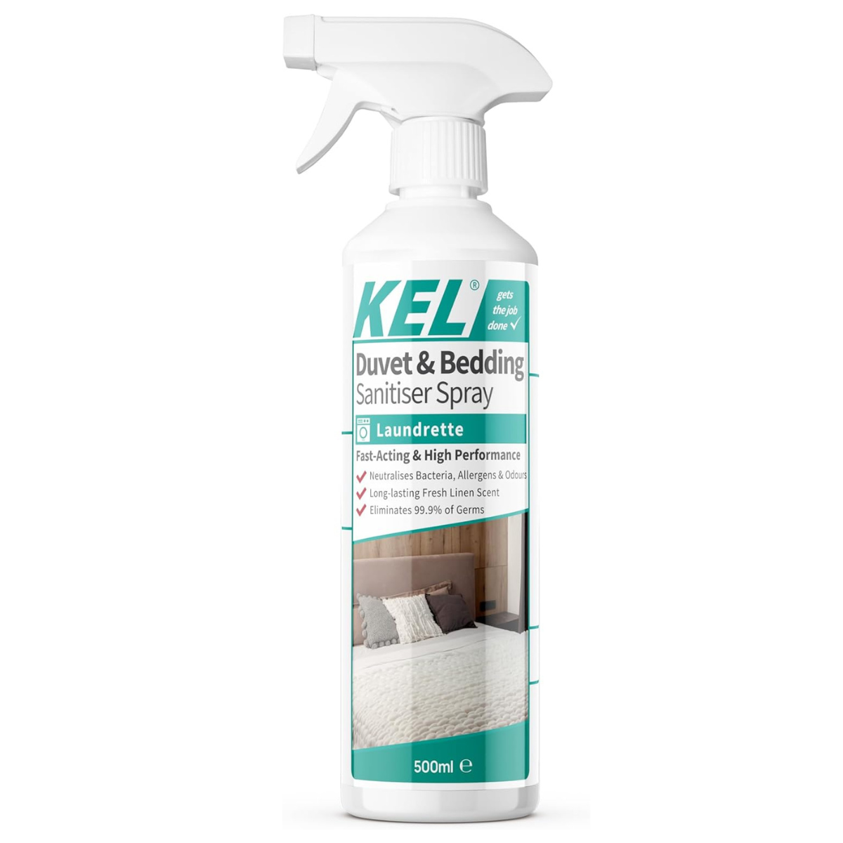 a white bottle of duvet and bedding sanitizer spray