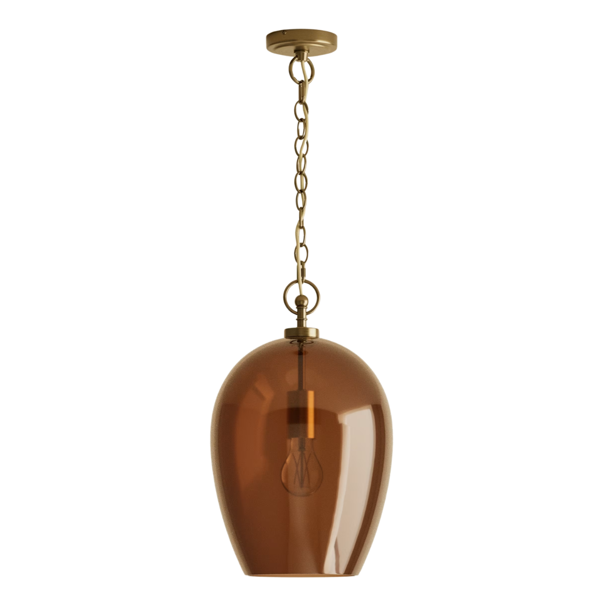 AMBER GLASS BELL PENDANT LIGHT WITH BRASS FIXTURES