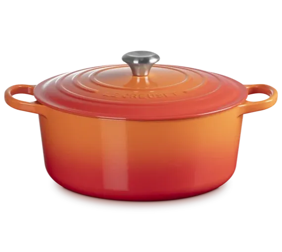 orange Le Creuset Signature Enamelled Cast Iron Round Casserole Dish With Lid