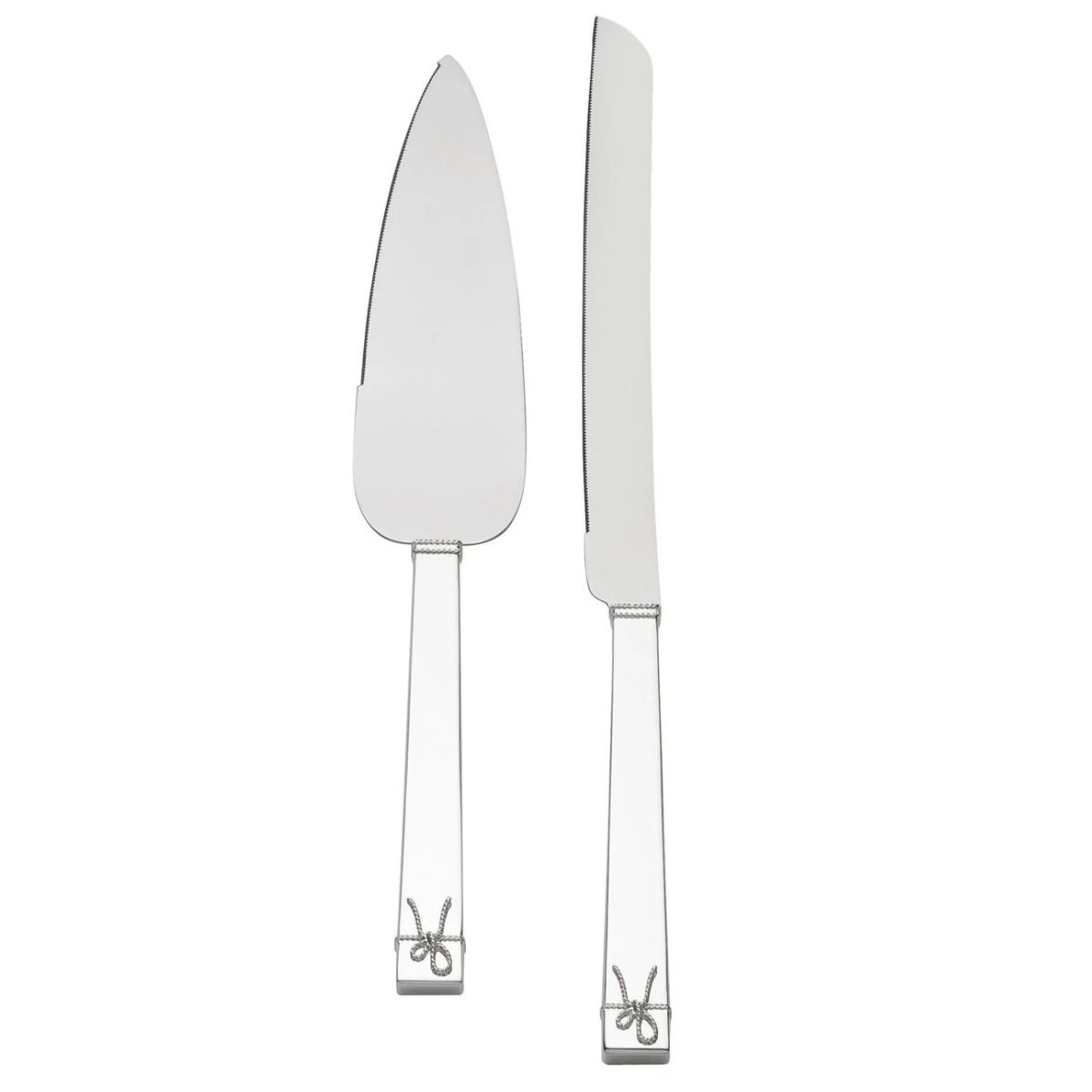 a set of silver cake slice and knife