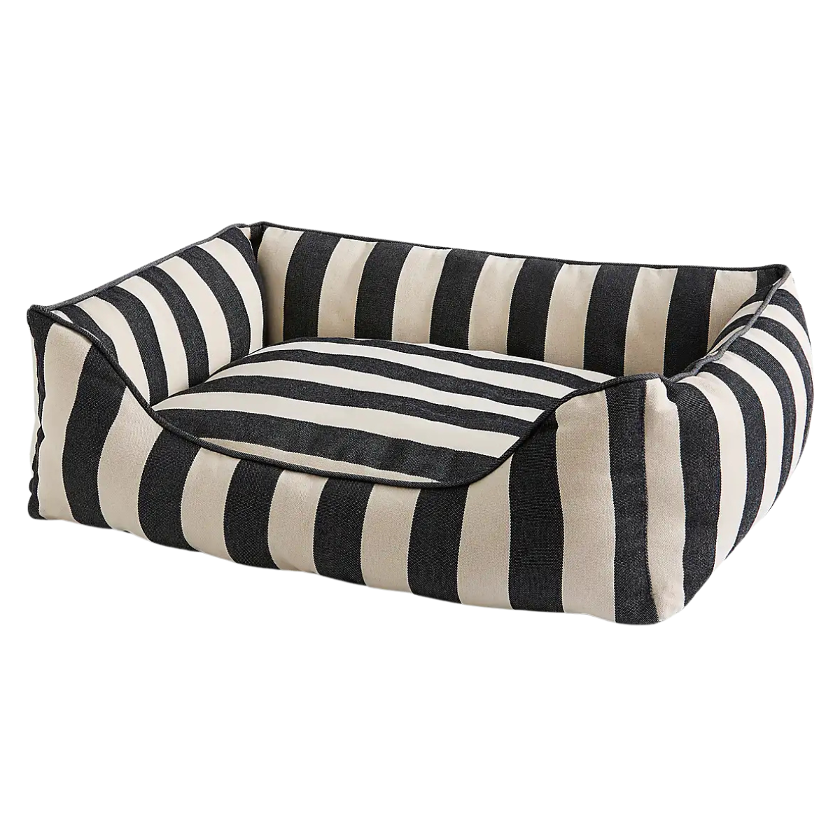 black and white striped dog bed