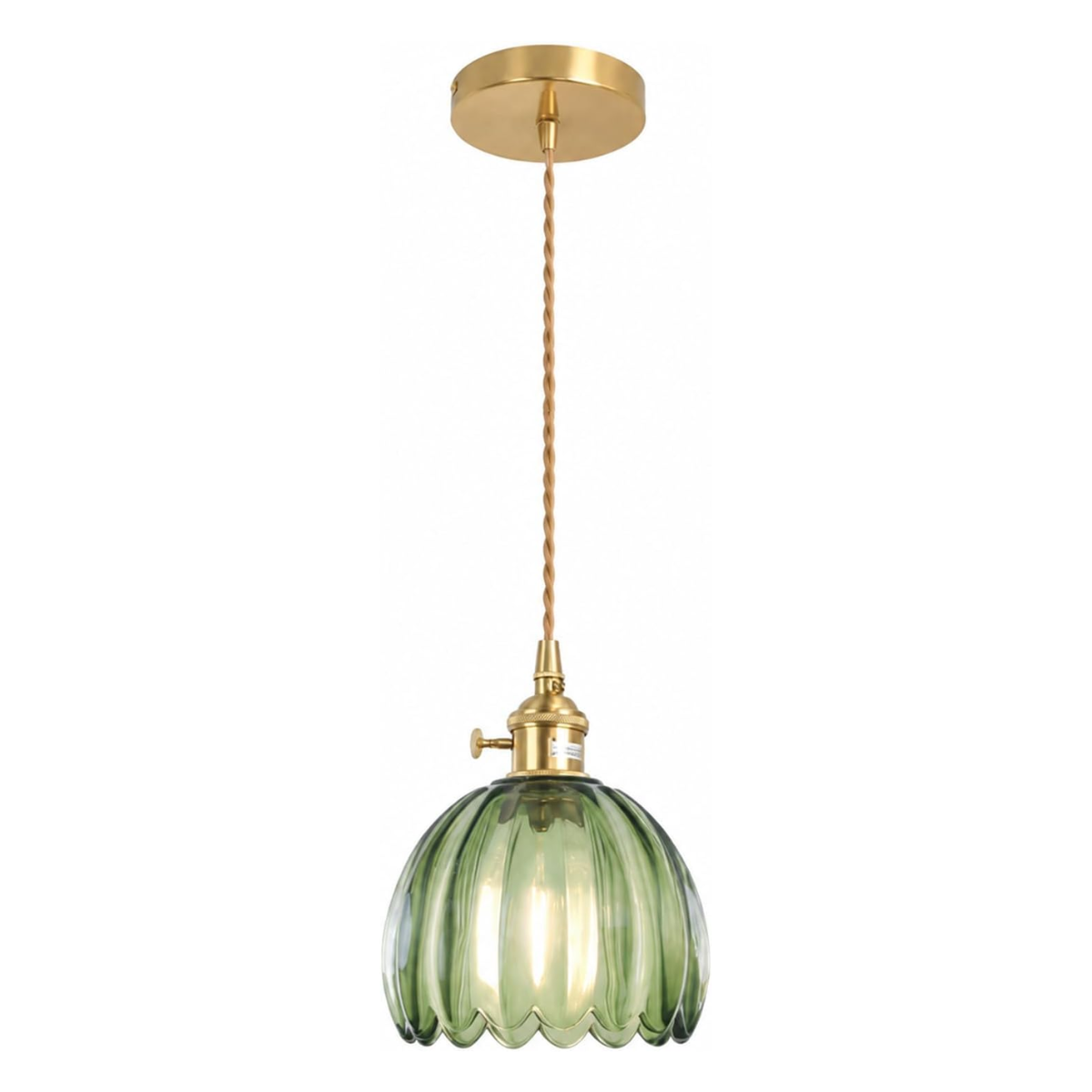 green glass petal light with gold fixtures