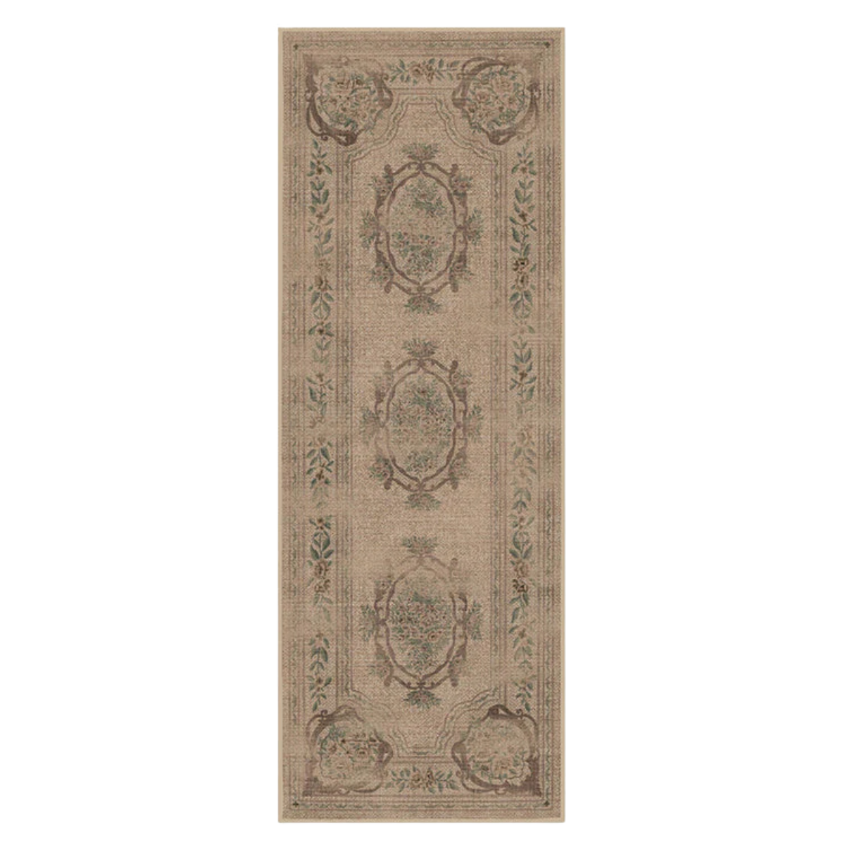 a floral patterned jute runner rug
