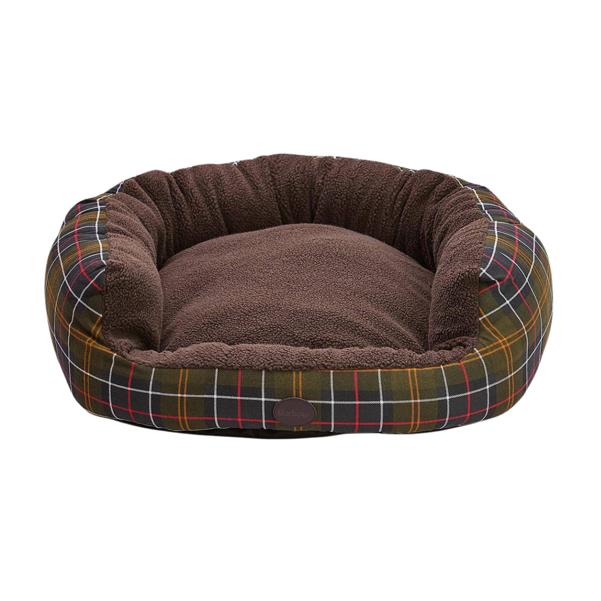 brown and green tartan pet bed
