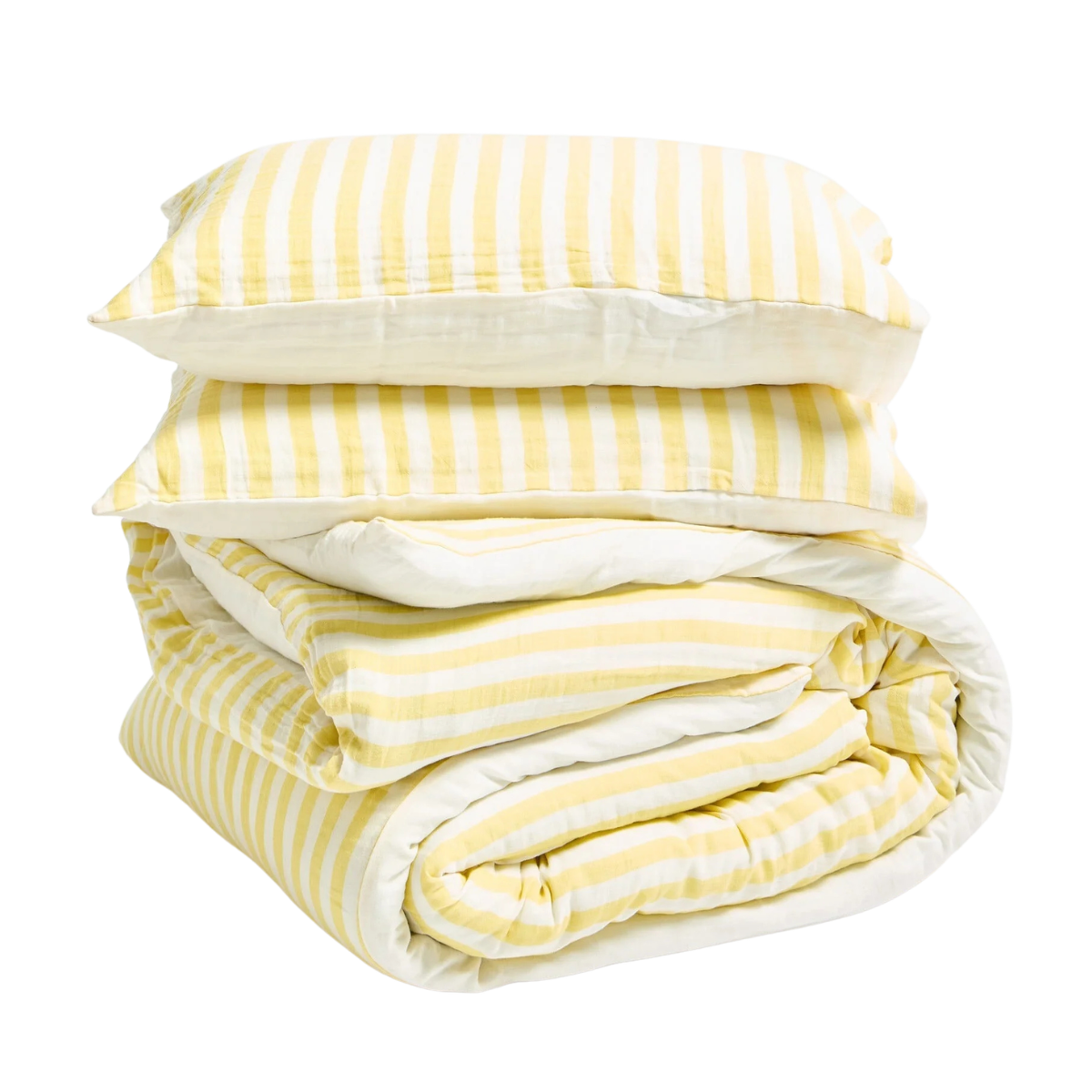 yellow and white stripe bedding set