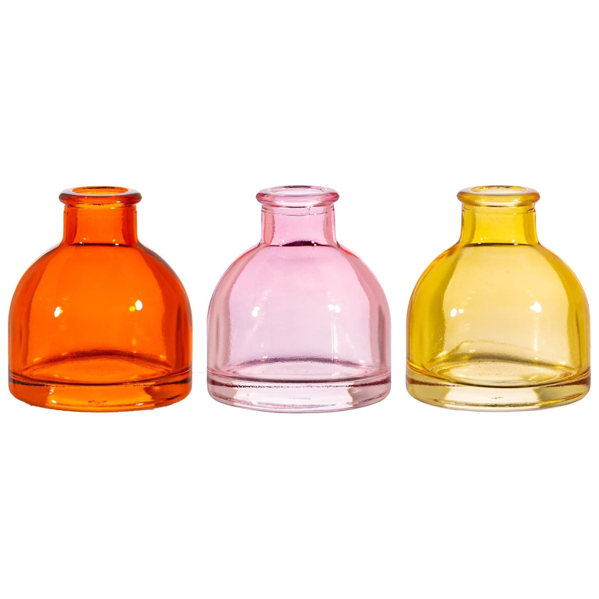 three colourful bud vases 