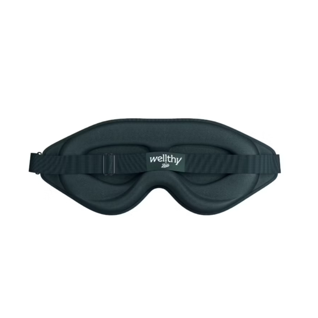 Wellthy by Boots affordable Eye Mask pictured in black on a white background
