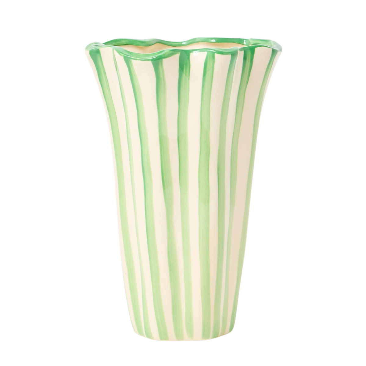 green and white stripe vase