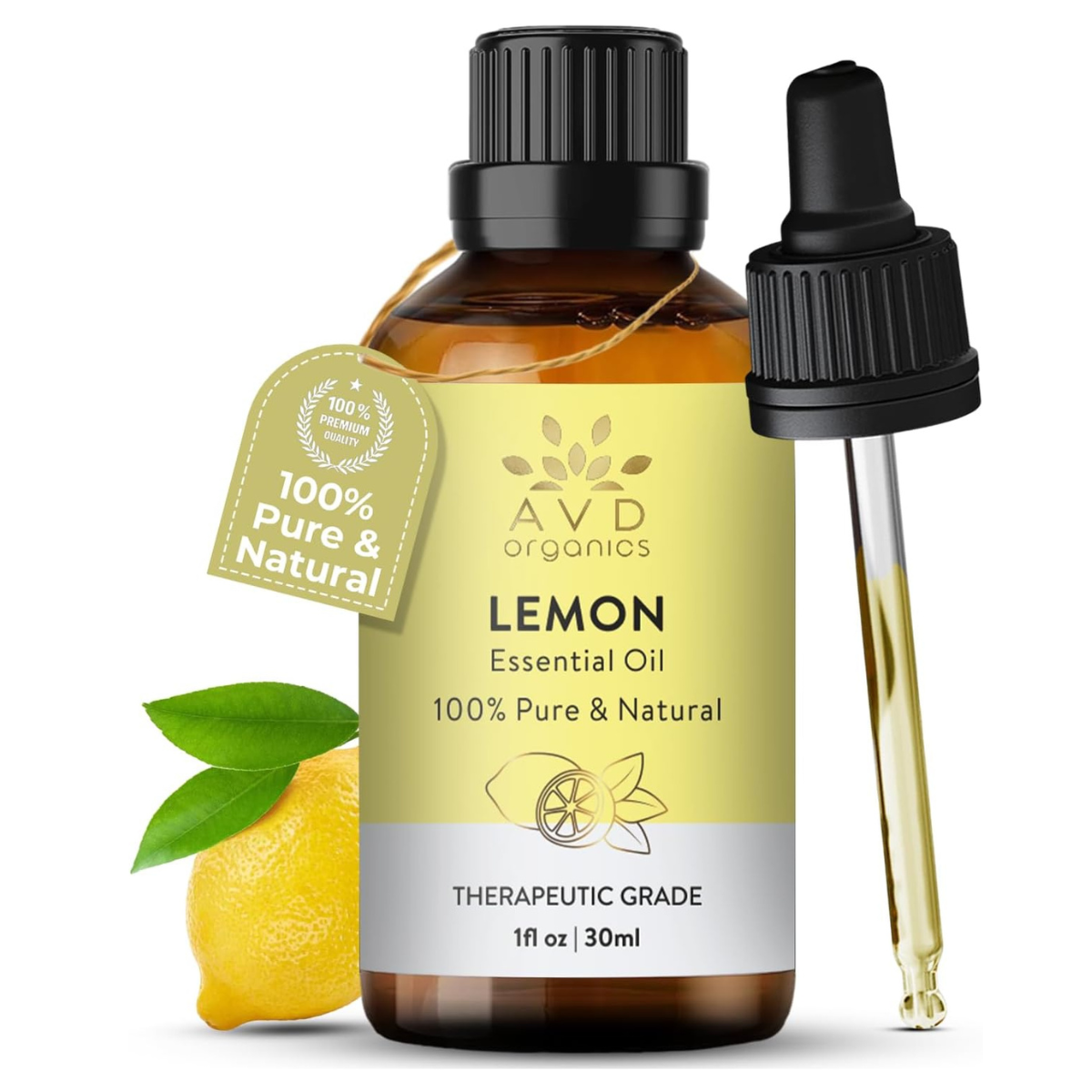 a bottle of pure lemon essential oil